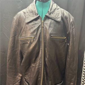 Spiegel Men's Black Leather Zip Bomber Jacket